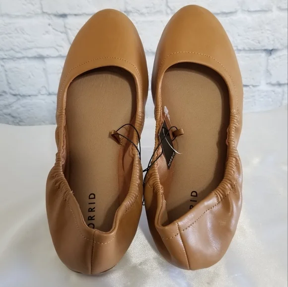 Torrid Scrunch Ballet Flats Shoes Size 8 Tan Cognac Brown Wide Width Neutral New - Picture 4 of 16
